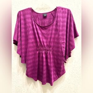 Women’s Shimmery Subtle Striped Purple Top with Short Butterfly Sleeves Size L